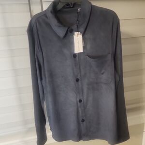 TAHARI Faux Leather Mountain Slate Button Up Size L